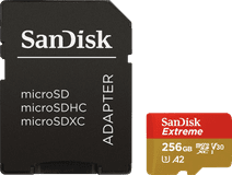 SanDisk MicroSDXC Extreme 256GB 160MB/s + SD Adapter MicroSD kaart voor GoPro action camera