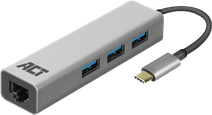 ACT USB-C 3-poorts hub met ethernet USB hub met USB 3.0 aansluiting