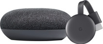 Google Nest Mini Grijs + Google Chromecast V3 Smart Home Hub met spraakbesturing