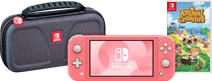 Coolblue Game onderweg pakket - Nintendo Switch Lite Koraal aanbieding