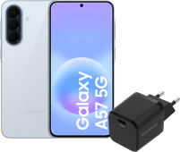 Samsung Galaxy A57 256GB Light Blue 5G + BlueBuilt Charger with USB-C Port 45W Black smartphone with the best speed