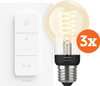 Coolblue Philips Hue Filamentlamp White Standaard E27 Bluetooth 3-Pack + Dimmer aanbieding