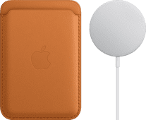 Apple Leren Kaarthouder met MagSafe Goudbruin + MagSafe Draadloze Oplader 15W Kaarthouder