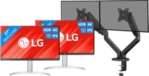 LG 27UP83AK-W Duo Pack + BlueBuilt Monitorarm Mechanische Veer voor 2 Monitoren 27 inch monitoren bundel