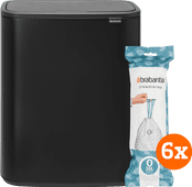 Brabantia Bo Touch Bin 2 x 30 Liter Matt Black + Vuilniszakken (120 stuks) Grote prullenbak