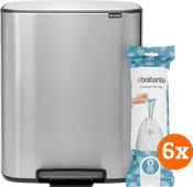 Brabantia Bo Pedal Bin 2 x 30 Liter Rvs Fingerprint Proof + Vuilniszakken (120 stuks) Prullenbak voor afvalscheiding