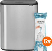 Brabantia Bo Touch Bin 2 x 30 Liter Rvs Fingerprint Proof + Vuilniszakken (120 stuks) Prullenbak voor afvalscheiding