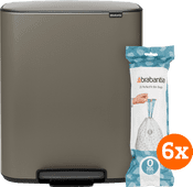 Brabantia Bo Pedal Bin 2 x 30 Liter Platinum + Vuilniszakken (120 stuks) Prullenbak voor afvalscheiding