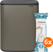 Brabantia Bo Touch Bin 2 x 30 Liter Platinum + Vuilniszakken (120 stuks) Prullenbak voor afvalscheiding