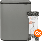 Brabantia Bo Touch Bin 60 Liter Mineral Concrete Grey + Vuilniszakken (120 stuks) Brabantia prullenbak