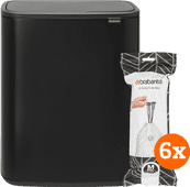 Brabantia Bo Touch Bin 60L Matte Black + Trash Bags (2x 60 units) Touch trash can