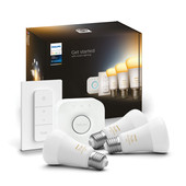 Philips Hue White Ambiance E27 3-pack + dimmer + bridge Smart lamp startpakket