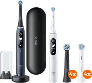 Oral-B iO Series 7n Duo Pack Zwart en Wit + iO Ultimate Clean opzetborstels (8 stuks) Elektrische tandenborstel met druksensor