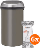 Brabantia Touch Bin 60L Platinum + Trash Bags (120 units) Touch trash can