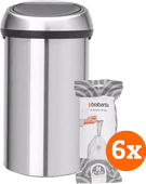 Brabantia Touch Bin 60 Liter Rvs Fingerprint Proof  + Vuilniszakken (120 stuks) Brabantia Touch Bin prullenbak