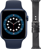 Apple Watch Series 6 44mm Blauw Blauw Bandje+ DBramante1928 Leren Bandje Zwart/Space Gray Apple Watch Series 6 