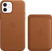 Apple iPhone 12 / 12 Pro Back Cover met MagSafe Leer Bruin + Leren Kaarthouder met MagSafe Originele Apple iPhone Back Cover