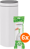 Coolblue Brabantia Touch Bin 30 Liter White + Vuilniszakken (120 stuks) aanbieding