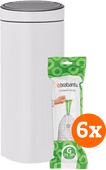 Brabantia Touch Bin 30L White + Trash Bags (120 units) white trash can