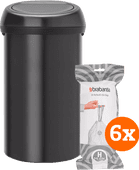 Brabantia Touch Bin 60L Matte Black + Trash Bags (120 units) Touch trash can