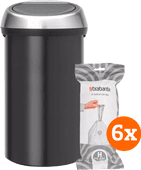 Brabantia Touch Bin 60 Liter Matt Black Fingerprint Proof + Vuilniszakken (120 stuks) Prullenbak