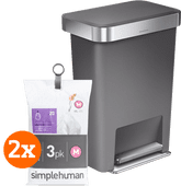 Coolblue Simplehuman Rectangular Liner Pocket 45 Liter Grijs + Vuilniszakken (120 stuks) aanbieding