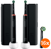 Coolblue Oral-B Pro 3 3500 Zwart Duo Pack + CrossAction opzetborstels (16 stuks) aanbieding
