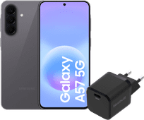Samsung Galaxy A57 256GB Grijs 5G + BlueBuilt Oplader met Usb C Poort 45W Zwart De winkelvoorraad in onze winkel in Leiden