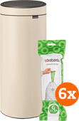 Brabantia Touch Bin 30L Soft Beige + Trash Bags (120 units) Touch trash can