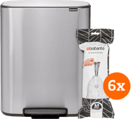 Brabantia Bo Pedal Bin 60 Liter Rvs Fingerprint proof + Vuilniszakken (120 stuks) Pedaalemmer