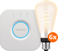 Coolblue Philips Hue Filament White Ambiance Edison XL 6-Pack + Bridge aanbieding