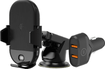 Veripart Telefoonhouder met Draadloos Opladen + BlueBuilt Autolader Quick Charge 18W Telefoonhouder voor auto