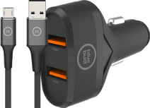 BlueBuilt Quick Charge Autolader 18W Zwart + Micro Usb Kabel 1,5m Nylon Zwart Autolader met meerdere poorten