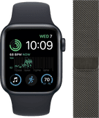 Apple Watch SE (2022) 44mm Midnight Aluminium Sportband + Polsband Milanees Grafiet Heren smartwatch