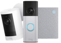 Ring Outdoor Camera Batterij 2e Generatie Wit + Battery Video Doorbell 2K Plus + Chime 3e Generatie Ring Bundel