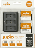 Jupio Kit: Battery GoPro HERO 12/11/10 AHDBT-901 (2x) + Compact USB Triple Charger Accu voor Gopro camera