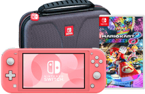 Coolblue Nintendo Switch Lite Koraal + Mario Kart 8 Deluxe + Bigben Beschermtas aanbieding