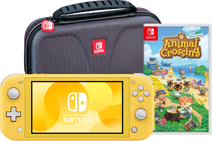Coolblue Nintendo Switch Lite Geel + Animal Crossing New Horizons + Bigben Beschermtas aanbieding