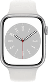 Coolblue Apple Watch Series 8 4G 45mm Zilver Aluminium Witte Sportband aanbieding