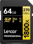 Lexar Professional 1800x GOLD 64GB SDXC 170mb/s Geheugenkaart