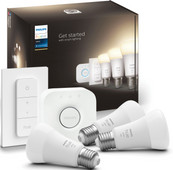 Philips Hue White Starter Pack E27 met 3 lampen, dimmer + Bridge Smart lamp met E27 fitting