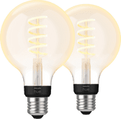 Coolblue Philips Hue Filamentlamp White Ambiance Globe E27 2-pack aanbieding
