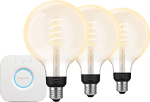 Philips Hue Filament White Ambiance Globe XL 3-Pack + Bridge Philips Hue Filament lamp