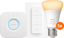 Coolblue Philips Hue White Ambiance E27 5-pack + dimmer + bridge aanbieding