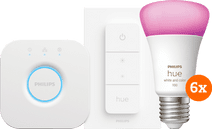 Coolblue Philips Hue White and Color Starter Pack E27 met 6 lampen. dimmer + bridge aanbieding