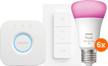 Philips Hue White and Color Starter Pack E27 met 6 lampen, dimmer + bridge Smart lamp met E27 fitting