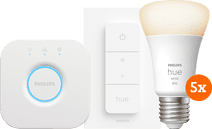 Philips Hue White Starter Pack E27 met 5 lampen, dimmer + bridge Smart lamp met E27 fitting