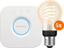 Philips Hue Filament White Ambiance Standaard 5-Pack + Bridge Smart lamp met E27 fitting