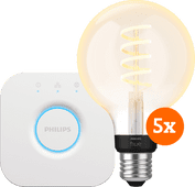 Philips Hue Filament White Ambiance Globe 5-pack + Bridge Philips Hue E27 White Ambiance