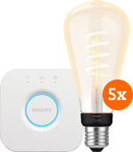 Philips Hue Filament White Ambiance Edison XL 5-Pack + Bridge Smart lamp startpakket